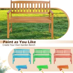 Costway Patio Acacia Wood Bench 2-Person Slatted Seat Backrest 800 Lbs Outdoor Natural -Outdoor Deals Garden Store GUEST 97d286d0 a34d 40cb b69d 151a7c8b6265