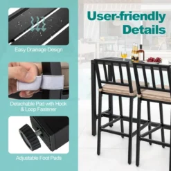 Costway 3PCS Patio Dining Table Set Metal Bar Table & Chairs Set With Cushion -Outdoor Deals Garden Store GUEST 97f886cc 8573 476f b147 e1c487223477