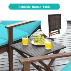 Costway 3PCS Patio Rattan Lounge Chair Folding Table Set Chaise Wood Cushioned WhiteTurquoise -Outdoor Deals Garden Store GUEST 988fc8d5 e74e 4e4b a7e3 e29537b9aa2b