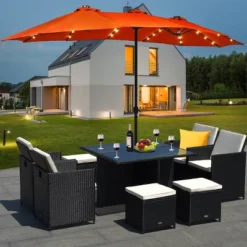 Costway 15Ft Patio Double-Sided Solar LED Market Umbrella Crank Base BeigeTanOrangeBurgundy -Outdoor Deals Garden Store GUEST 98969f5e 23e7 4646 8a8a 8869ef453f6b