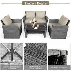 Costway 4PCS Patio Rattan Furniture Set Sofa Table Storage Shelf Cushion -Outdoor Deals Garden Store GUEST 99d8723c 52d7 41cb a22c 81c114332fbc