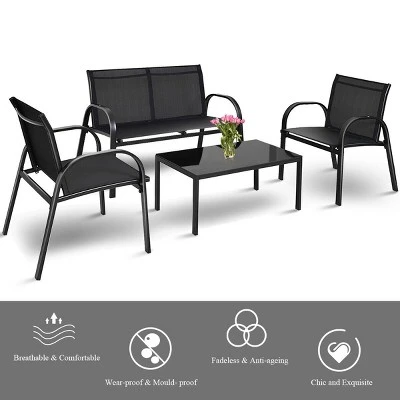 Costway 4 PCS Patio Furniture Set Sofa Coffee Table Steel Frame Garden Outdoor Deck 4 Costway 4 PCS Patio Furniture Set Sofa Coffee Table Steel Frame Garden Outdoor Deck - Image 4