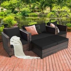Costway 5PCS Patio Rattan Furniture Set Loveseat Sofa Ottoman Cushioned RedWhite -Outdoor Deals Garden Store GUEST 9b33ed2c e015 47b2 85d4 74924337702e