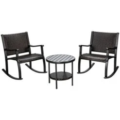 Costway 3PCS Patio Rattan Rocking Chair Bistro Set Coffee Table Storage Shelf -Outdoor Deals Garden Store GUEST 9b4b43dd 81f2 41b2 9204 b2c69f0777a7