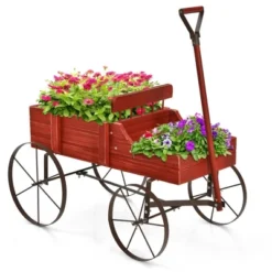 Costway Garden Plant Planter Wooden Wagon Planter W/ Wheel Garden Yard -Outdoor Deals Garden Store GUEST 9c8e705f f6ac 4036 8b29 619abc93ebf1
