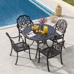 Costway 4pcs Patio Cast Aluminum Dining Chairs Armrests Outdoor Stackable Bronze/White