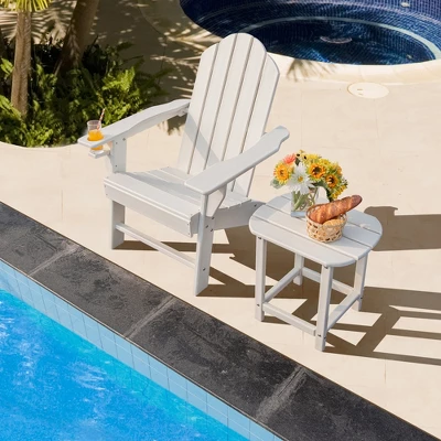 Costway 2PCS Patio Adirondack Chair Side Table Set Weather Resistant Cup Holder 1 Costway 2PCS Patio Adirondack Chair Side Table Set Weather Resistant Cup Holder