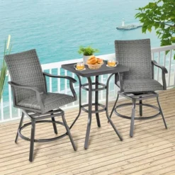 Costway 3PCS Patio Rattan Bar Table Stools Set Aluminum 360° Swivel Chairs With Padded Seat -Outdoor Deals Garden Store GUEST 9ec7b76c 062d 4df5 89a6 d29f4fc1509b