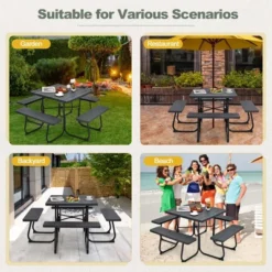 Costway Outdoor 8-person Square Picnic Table Bench Set With 4 Benches & Umbrella Hole Black/Grey/Green/White -Outdoor Deals Garden Store GUEST 9f009de1 88b5 4881 8041 69abc210300f