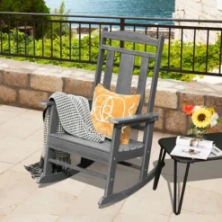 Costway Patio Rocking Chair All-Weather HDPE Rocker High Back Porch WhiteGreyTurquoise
