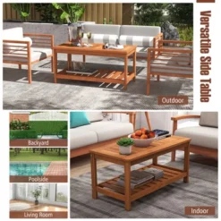 Costway Patio Coffee Table 2-Tier Outdoor Side Rectangle Side Table Solid Wood Porch -Outdoor Deals Garden Store GUEST 9feba0bf 8600 4e92 9e8b 4f17425f7461