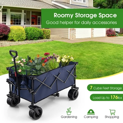 Costway Folding Collapsible Wagon Utility Garden Cart W/ Wide Wheels Adjustable Handle 4 Costway Folding Collapsible Wagon Utility Garden Cart W/ Wide Wheels Adjustable Handle - Image 4