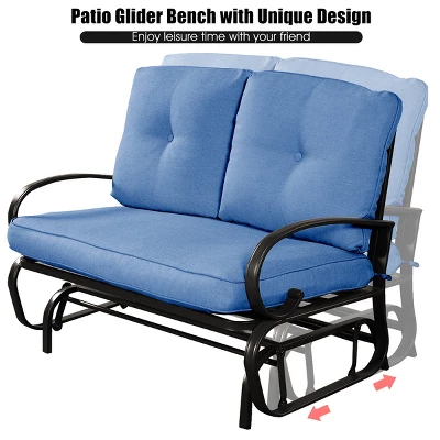 Costway Glider Outdoor Patio Rocking Bench Loveseat Cushioned Seat Steel Frame Blue 4 Costway Glider Outdoor Patio Rocking Bench Loveseat Cushioned Seat Steel Frame Blue - Image 4