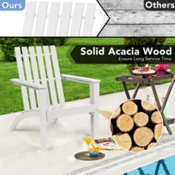 Costway 3PCS Patio Adirondack Chair Side Table Set Solid Wood Garden Deck White -Outdoor Deals Garden Store GUEST a08d6cb0 6ff5 4359 ac80 440f702c3957