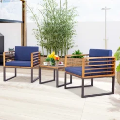 Costway 3pcs Patio Acacia Wood Bistro Conversation Cushioned Chair & Table Set Outdoor -Outdoor Deals Garden Store GUEST a08ed029 6cde 413d 856f 43331b466320