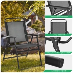Costway 2pcs Patio Folding Chairs Heavy-Duty Metal Frame Armrests Portable Outdoor -Outdoor Deals Garden Store GUEST a0db18b7 195b 4248 9226 f09a4832aa36