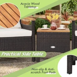 Costway 3PCS Patio Rattan Furniture Set Wooden Armrest Table Top Cushioned Deck -Outdoor Deals Garden Store GUEST a0f5e087 6f47 42e9 bd62 eb77329829c9