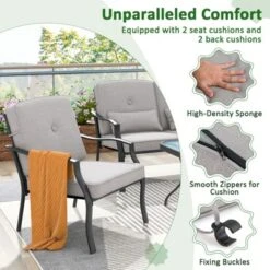 Costway 4 PCS Patio Metal Chairs Outdoor Dining Seat Heavy Duty With Cushions Garden Gray -Outdoor Deals Garden Store GUEST a123ed98 816b 4b8d 9abe 885f15458411