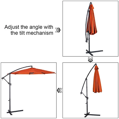Costway 10 Ft Hanging Umbrella Patio Sun Shade Offset Outdoor Market Cross Base Orange 7 Costway 10 Ft Hanging Umbrella Patio Sun Shade Offset Outdoor Market Cross Base Orange - Image 7