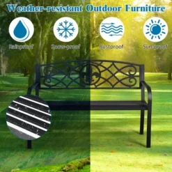 Costway Patio Garden Bench Park Yard Outdoor Furniture Steel Slats Porch Chair Seat -Outdoor Deals Garden Store GUEST a1a964c4 f917 4148 879e afa51db5f1ae