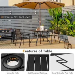 Costway 37'' Patio Square Dining Table Metal Slat W/1.57'' Umbrella Hole Garden -Outdoor Deals Garden Store GUEST a1c33973 63c1 439e 999f 5f88719c8c97