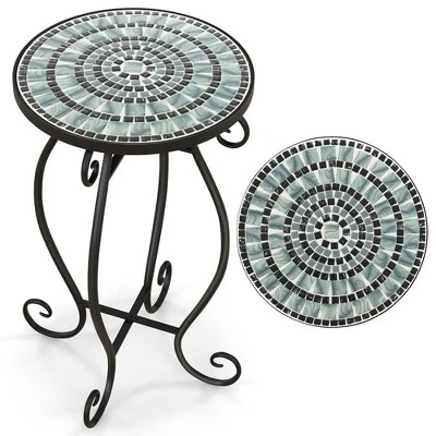 Costway Mosaic Outdoor Round End Table With Weather Resistant Ceramic Tile Tabletop 8 Costway Mosaic Outdoor Round End Table With Weather Resistant Ceramic Tile Tabletop - Image 8
