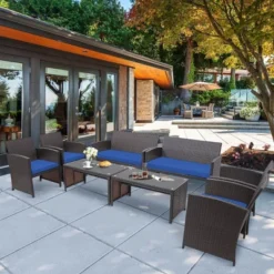 Costway 8PCS Patio Rattan Furniture Set Cushioned Chair Sofa Coffee Table WhiteNavyTurquoiseRed -Outdoor Deals Garden Store GUEST a2536131 b3e4 4a01 8392 dc5083dd8bef