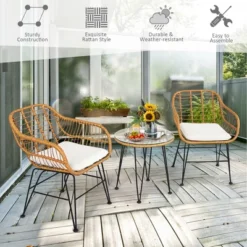 Costway 3PCS Patio Rattan Bistro Furniture Set Cushioned Chair Table -Outdoor Deals Garden Store GUEST a2b45c88 36be 4686 82d2 c208d05bc627