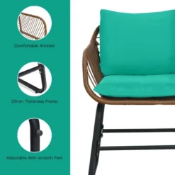 Costway 3PCS Patio Rattan Bistro Set Cushioned Chair Glass Table Deck WhiteTurquoise -Outdoor Deals Garden Store GUEST a2fadc17 f273 4ede b748 483200619940