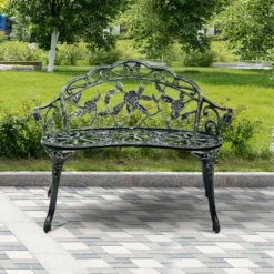 Costway Patio Garden Bench Chair Style Porch Cast Aluminum Outdoor Rose Antique Green -Outdoor Deals Garden Store GUEST a33cf802 637e 4f10 adaa 86fcad36d470