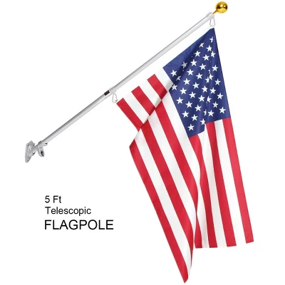 Costway American Flag Kit Wall Mount 5 Ft Spinning Pole 3'x5' US Flag Gold Ball Aluminum 3 Costway American Flag Kit Wall Mount 5 Ft Spinning Pole 3'x5' US Flag Gold Ball Aluminum - Image 3