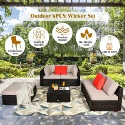 Costway 6PCS Outdoor Patio Rattan Furniture Set Sectional Sofa Ottoman Cushioned 12 Costway 6PCS Outdoor Patio Rattan Furniture Set Sectional Sofa Ottoman Cushioned -Outdoor Deals Garden Store GUEST a375ac99 ab6e 4036 ac2c 8df196e0b08e 1