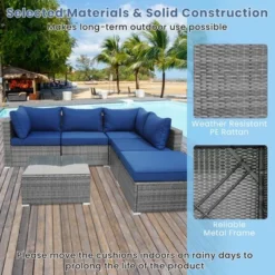 Costway 6PCS Patio Wicker Furniture Set Cushioned Sectional Sofa Coffee Table Navy Deck -Outdoor Deals Garden Store GUEST a39fd43d 3443 4a44 9d2f 1dba999c00e9
