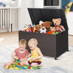 Costway 133 Gallon Patio Rattan Storage Deck Box Container Wheel Handle W/Liner -Outdoor Deals Garden Store GUEST a3bcfb40 87d8 4450 9556 892d11ca44c1