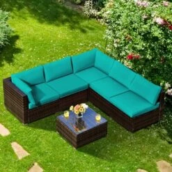 Costway 6PCS Patio Rattan Furniture Set Cushioned Sofa Coffee Table Garden -Outdoor Deals Garden Store GUEST a3d0464d f721 48d1 9af5 398492dc01b3