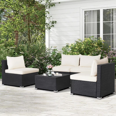 Costway 5PCS Patio Rattan Wicker Furniture Conversation Set Cushioned Sofa Deck 2 Costway 5PCS Patio Rattan Wicker Furniture Conversation Set Cushioned Sofa Deck - Image 2