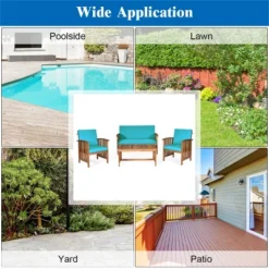 Costway 4PCS Patio Solid Wood Furniture Set Conversation Coffee Table TurquoiseBlack Cushion -Outdoor Deals Garden Store GUEST a412b49d 2067 41f4 b95f 257ad529973c