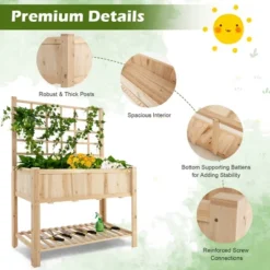 Costway Raised Garden Bed Elevated Wooden Planter Box With Trellis & Open Storage Shelf -Outdoor Deals Garden Store GUEST a424b8d6 7c56 4ab1 acc6 bb2cf36cd3f2