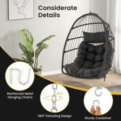 Costway Hanging Egg Chair Wicker Swing Hammock Chair With Head Pillow & Seat Cushion Gray -Outdoor Deals Garden Store GUEST a432ae26 dc02 4bee bbc5 fa389b84eaf4