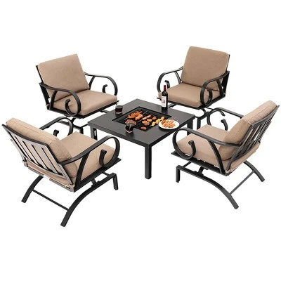 Costway 5pcs Patio Rocking Chairs 4-in-1 Fire Pit Table Heavy-Duty Conversation Outdoor 9 Costway 5pcs Patio Rocking Chairs 4-in-1 Fire Pit Table Heavy-Duty Conversation Outdoor - Image 9