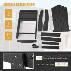 Costway Patio HIPS Adirondack Chair With Cup Holder Weather Resistant Outdoor 380 LBS Black/Teak/Green/Navy/Red/Gray/White/Yellow -Outdoor Deals Garden Store GUEST a590df61 18ed 4b13 94de 7f5c32890002