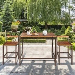 Costway 3 PCS Patio Rattan Wicker Bar Wood Table Chair Outdoor -Outdoor Deals Garden Store GUEST a5b39365 ab90 4bae ab5d 96c4565cfc4f