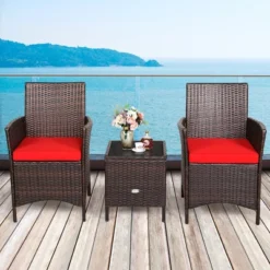 Costway 3PCS Patio Rattan Furniture Set Cushioned Sofa Glass Tabletop Deck RedBlue White -Outdoor Deals Garden Store GUEST a5e9be60 94f1 4f28 a9f3 8e0432e0326b