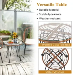 Costway 3PCS Patio Rattan Bistro Set Coffee Table Armchair Garden -Outdoor Deals Garden Store GUEST a67aa0c1 9b80 48f6 bc87 3c69d863e2cd