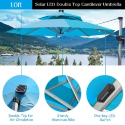 Costway 10ft Solar LED Patio Umbrella 360Degree Rotation W/USB Turquoise 17 Costway 10ft Solar LED Patio Umbrella 360Degree Rotation W/USB Turquoise -Outdoor Deals Garden Store GUEST a7297e60 7b17 4a18 a374 b2fcdc33c610