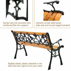 Costway Patio Park Garden Bench Porch Chair Outdoor Deck Cast Iron Hardwood Rose -Outdoor Deals Garden Store GUEST a776b10b b700 4bb6 94ea 5a232ab861c7