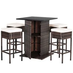 Costway Patio 5PCS Rattan Bar Table Stool Set Hidden Storage Shelf Cushioned 17 Costway Patio 5PCS Rattan Bar Table Stool Set Hidden Storage Shelf Cushioned -Outdoor Deals Garden Store GUEST a7b90eda ac23 4e87 9174 7fc838b126ec