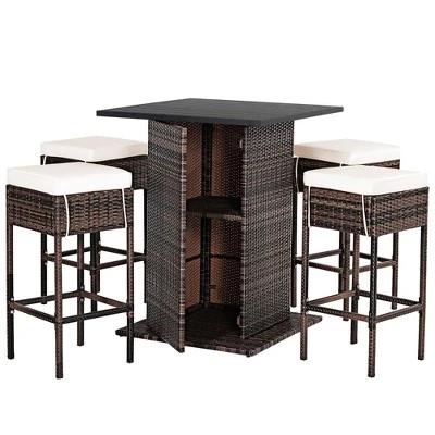 Costway Patio 5PCS Rattan Bar Table Stool Set Hidden Storage Shelf Cushioned 9 Costway Patio 5PCS Rattan Bar Table Stool Set Hidden Storage Shelf Cushioned - Image 9