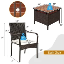 Costway 3PCS Patio Rattan Furniture Bistro Set Wood Side Table Stackable Chair
