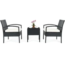 Costway 3PCS Patio Rattan Furniture Set Table & Chairs Set With Cushions Outdoor -Outdoor Deals Garden Store GUEST a7dd669f 21cd 48a5 8da5 24ef834e50e7